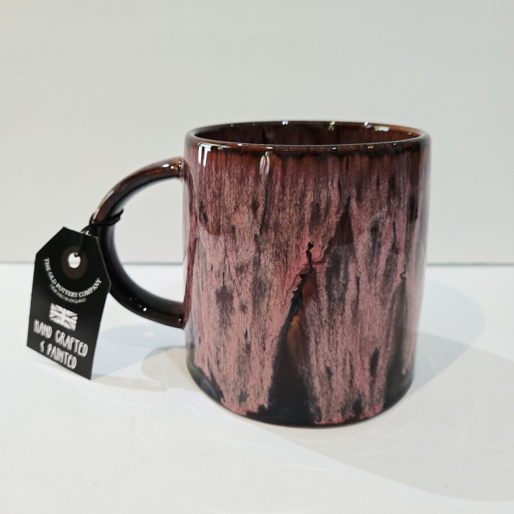 Fire Glazed Black & Pink Coffee Mug Heavy Hand Crafted Ceramic Old Pottery Co